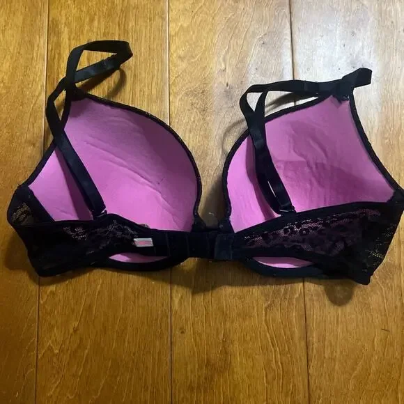 Victoria’s Secret Pink Wear Everyday T-Shirt Bra 32D Black Lightly Padded Black - Picture 3 of 5
